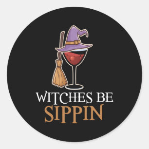 Wijn Drink Team Halloween Heksen Be Sip' Ronde Sticker