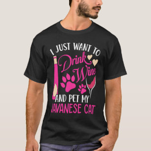 Wijn drinken en mijn Javaanse kat aaien Kat Moeder T-shirt