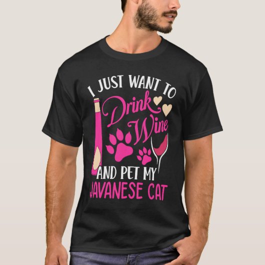 Wijn drinken en mijn Javaanse kat aaien Kat Moeder T-shirt (Voorkant)