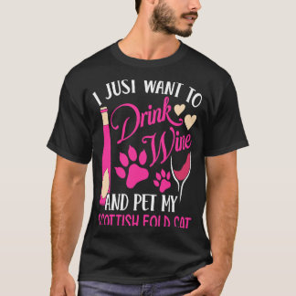 Wijn drinken en mijn Schotse Fold kat aaien  Katte T-shirt