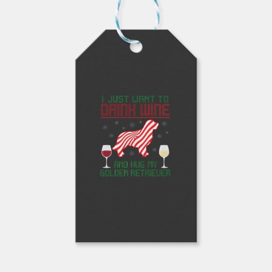 Wijn drinken knuffel Golden Retriever Kerstmis Cadeaulabel (Voorkant)