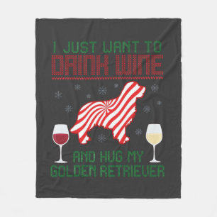 Wijn drinken knuffel Golden Retriever Kerstmis Fleece Deken