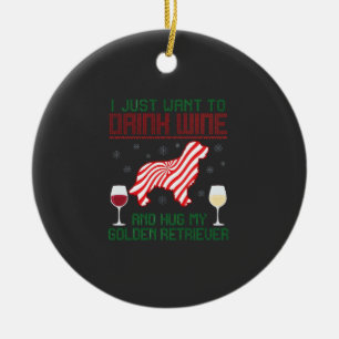 Wijn drinken knuffel Golden Retriever Kerstmis Keramisch Ornament
