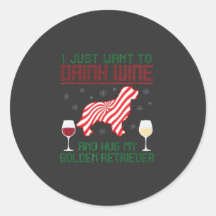 Wijn drinken knuffel Golden Retriever Kerstmis Ronde Sticker