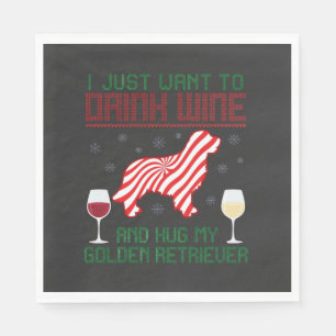 Wijn drinken knuffel Golden Retriever Kerstmis Servet