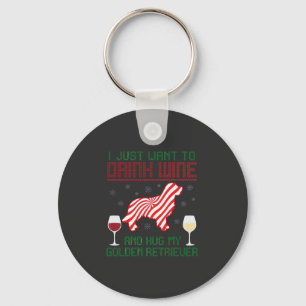 Wijn drinken knuffel Golden Retriever Kerstmis Sleutelhanger