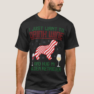 Wijn drinken knuffel Golden Retriever Kerstmis T-shirt