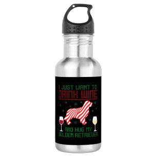Wijn drinken knuffel Golden Retriever Kerstmis Waterfles