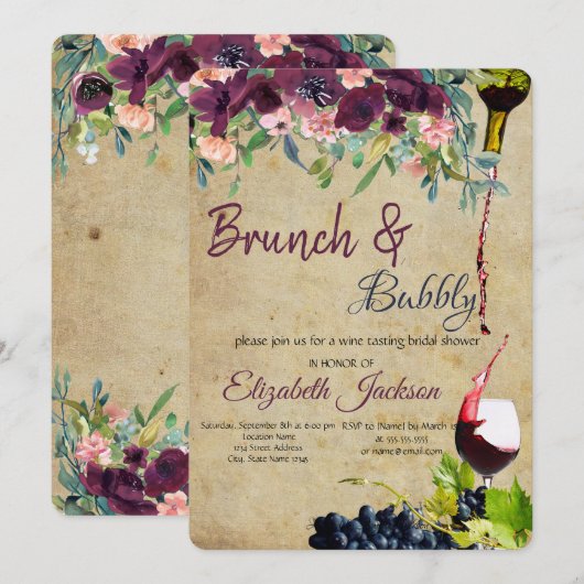 Wijn, Druiven, Bloemen Brunch & Bubbly Kaart (Voorkant / Achterkant)