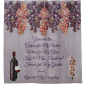 Wijn, Druiven, Bloemen met Liefdesgedicht Douchegordijn (Voorkant)