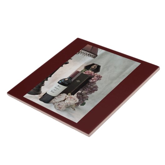 Wijn, druiven en Rozen van keramische Tegel Tegeltje (Zijkant)