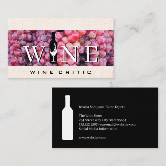 Wijn | Druiven | Fles en glas Visitekaartje (Voorkant / Achterkant)