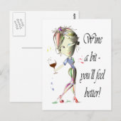 Wijn een beetje - je zult je beter voelen! Funny W Briefkaart (Voorkant / Achterkant)