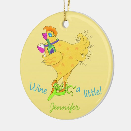 Wijn een kleine chick Power Yellow Whimsy Keramisch Ornament (Links)