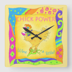 Wijn een kleine chick Power Yellow Whimsy Vierkante Klok
