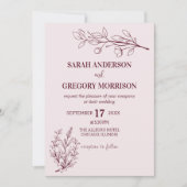 Wijn Eenvoudige Boho Bloemen Bicolor Bruiloft Kaart (Voorkant)