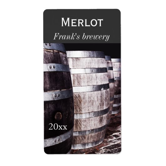 Wijn eiken vaten wijnmakerij fles label (Voorkant)