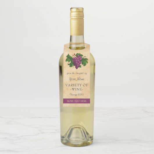 Wijn Elegant  Paarse druiven Aangepaste Sjabloon Flessenhanger (Op fles)