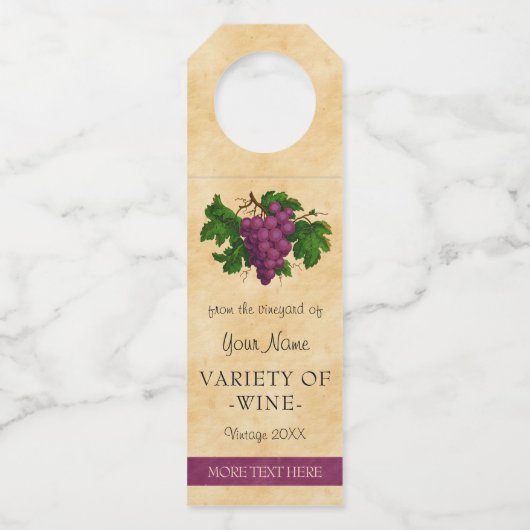 Wijn Elegant  Paarse druiven Aangepaste Sjabloon Flessenhanger (Voorkant)