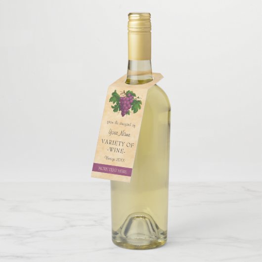 Wijn Elegant  Paarse druiven Aangepaste Sjabloon Flessenhanger (Schuin)