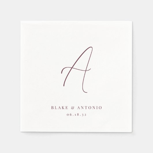 Wijn | Elegant Thin Line Script Wedding Monogram Servet (Voorkant)