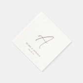 Wijn | Elegant Thin Line Script Wedding Monogram Servet (Hoek)