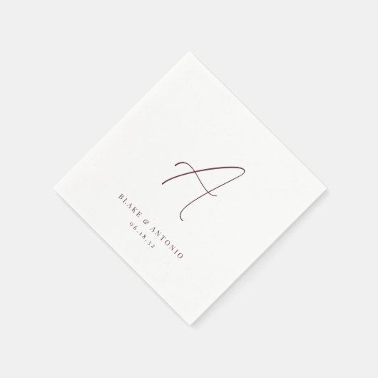 Wijn | Elegant Thin Line Script Wedding Monogram Servet (Hoek)
