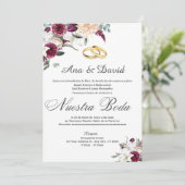 Wijn Elegante Waterverf Bloemen Bruiloft Uitnodigi Kaart (Staand voorkant)