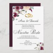 Wijn Elegante Waterverf Bloemen Bruiloft Uitnodigi Kaart (Voorkant / Achterkant)