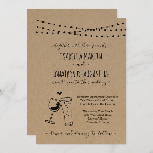 Wijn- en beertoast Theme Weddenschap Kaart (Voorkant / Achterkant)