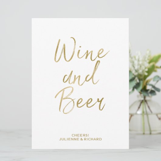 Wijn- en bierbord | Stijlvolle gouden handgeschild Kaart (Staand voorkant)