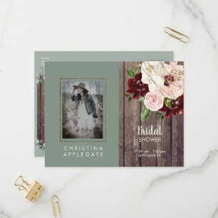 Wijn en Blush Floral Sage Photo Vrijgezellenfeest Uitnodiging Briefkaart