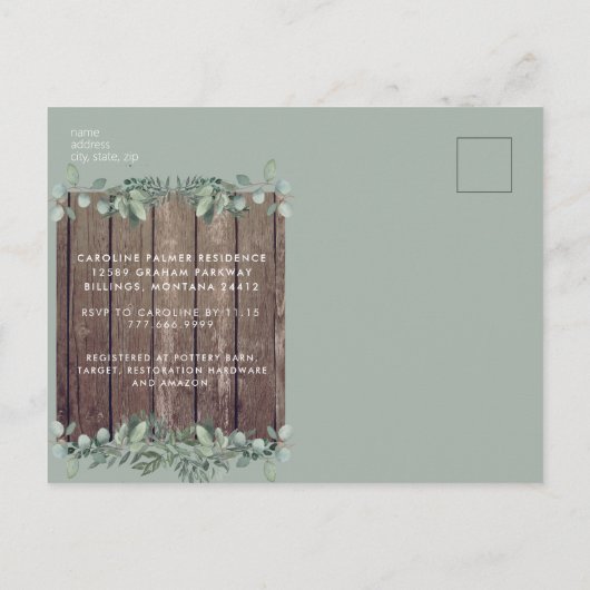 Wijn en Blush Floral Sage Photo Vrijgezellenfeest Uitnodiging Briefkaart (Achterkant)