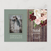 Wijn en Blush Floral Sage Photo Vrijgezellenfeest Uitnodiging Briefkaart (Voorkant)