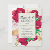 Wijn en Blush Pink Peony Brunch & Bubble Kaart (Voorkant)