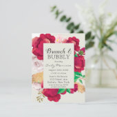 Wijn en Blush Pink Peony Brunch & Bubble Kaart (Staand voorkant)