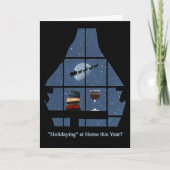 Wijn en boeken met kerstverblijf op de thuisfeestd kaart (Voorkant)