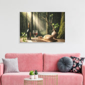 Wijn en brood op een bostafel canvas afdruk (Insitu (Woonkamer))