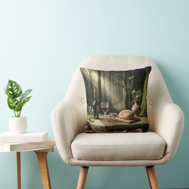 Wijn en brood op een bostafel kussen (Stoel)