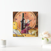 Wijn en brood op maat vierkante klok (Huis)