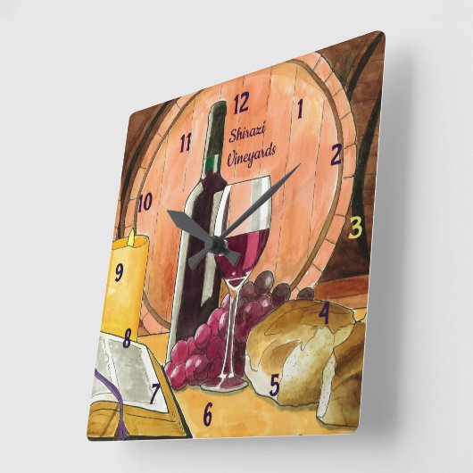 Wijn en brood op maat vierkante klok (Hoek)