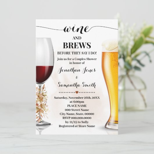 Wijn en Brouwen Herfst Eucalyptus Bruidsdouche Kaart (Staand voorkant)