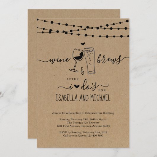 Wijn en brouwerijen nadat ik een paar bruiloft heb kaart (Voorkant / Achterkant)