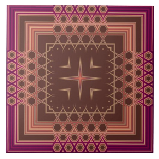 Wijn en chocolade gekleurde Fancy geometrische Teg Tegeltje (Voorkant)