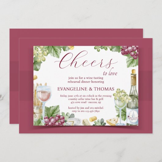 Wijn- en Dine-uitnodiging Kaart (Voorkant / Achterkant)