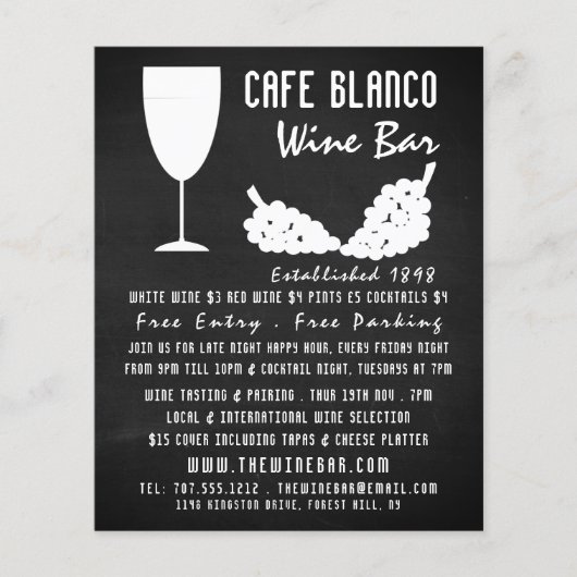 Wijn en druiven, Chalkboard Wine Bar/Winery Flyer (Voorkant)