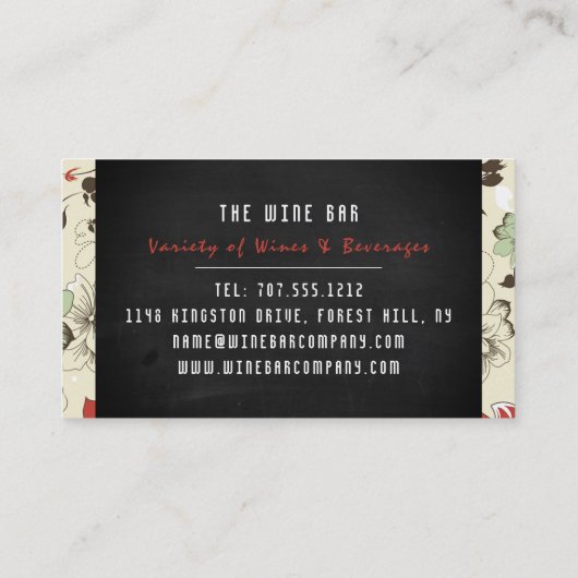 Wijn en druiven, karton, wijnstang/wijnmoer visitekaartje (Achterkant)