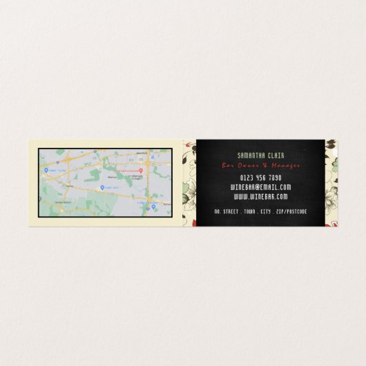 Wijn en druiven, karton, wijnstang/wijnmoer visitekaartje (Binnenkant ongevouwen)