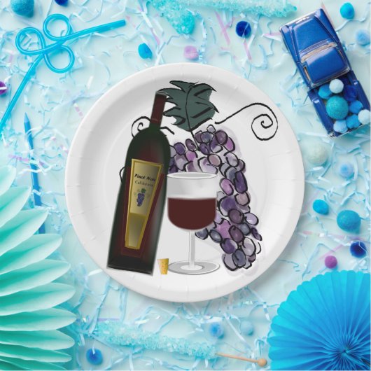 Wijn en druiven papieren bordje (Feest)