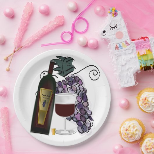 Wijn en druiven papieren bordje (Feest)